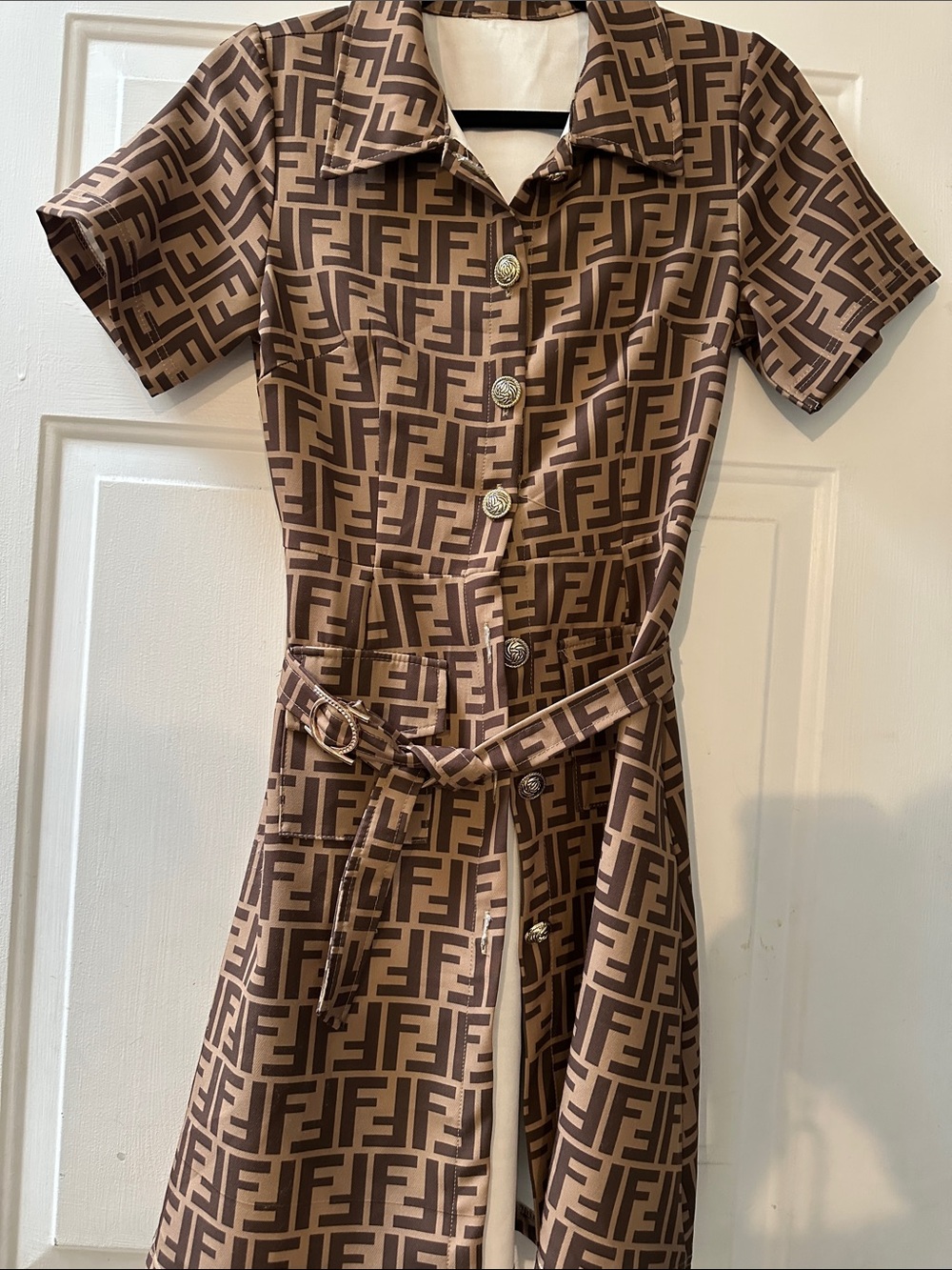 Super classy Brown Monogram Mini Shirt Dress